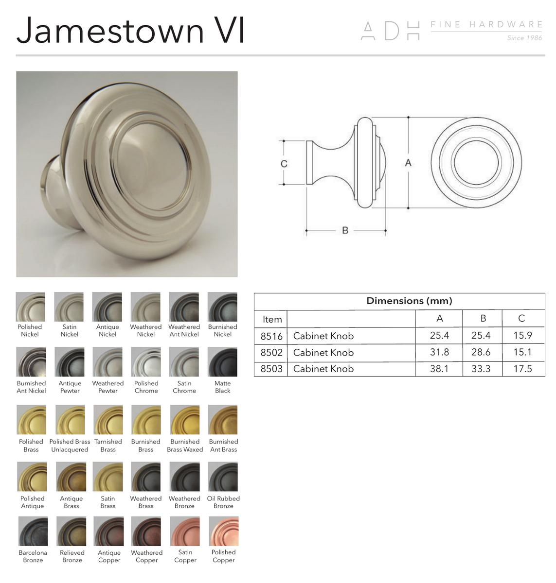 Jamestown VI ADH Fine Hardware